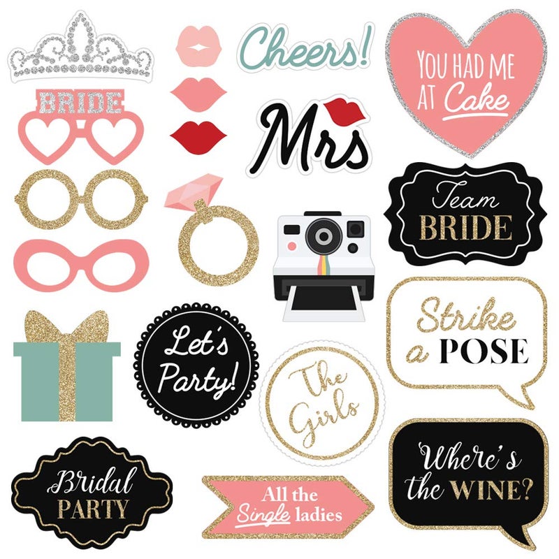 Perfect Occasion Fully Assembled Wedding Photo Booth Props - Set of 40 - Gold, Pink, Teal, & Silver Selfie Signs - Wedding Party Supplies & Decorations - Cute Designs with Real Glitter - Did We Mention No DIY - Image 5
